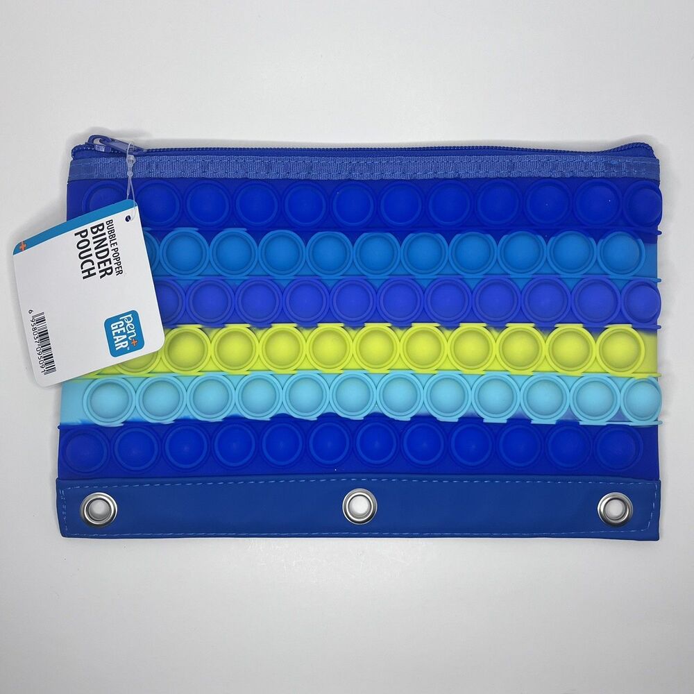 Pen + Gear Bubble Popper Binder Pouch Blue Yellow Light Blue Purple Geometric